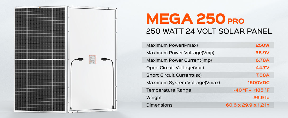 Mega 250W Solar Panel Specifications
